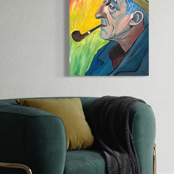 OLD MAN WITH GREEN HAT AND PIPE - Picture 4 of 7